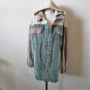 Gilded Intent Colorblock Corduroy Hooded Shacket L